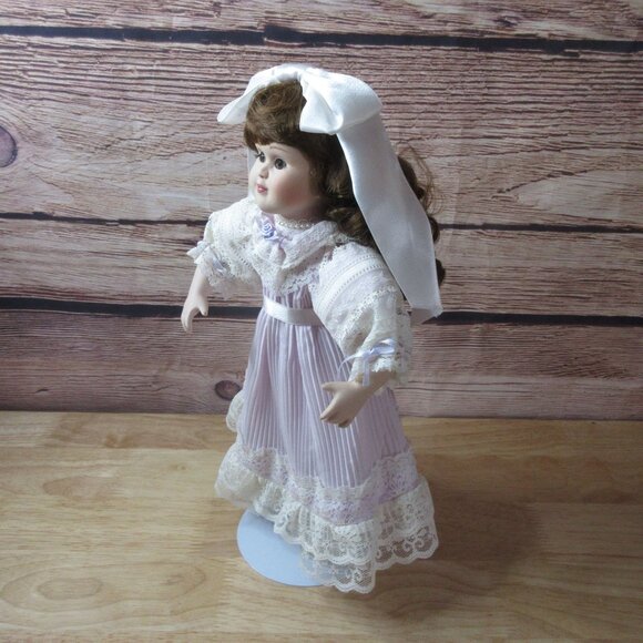 Paradise Galleries 14" Porcelain Doll Victorian Style Dress with Stand - Picture 4 of 10